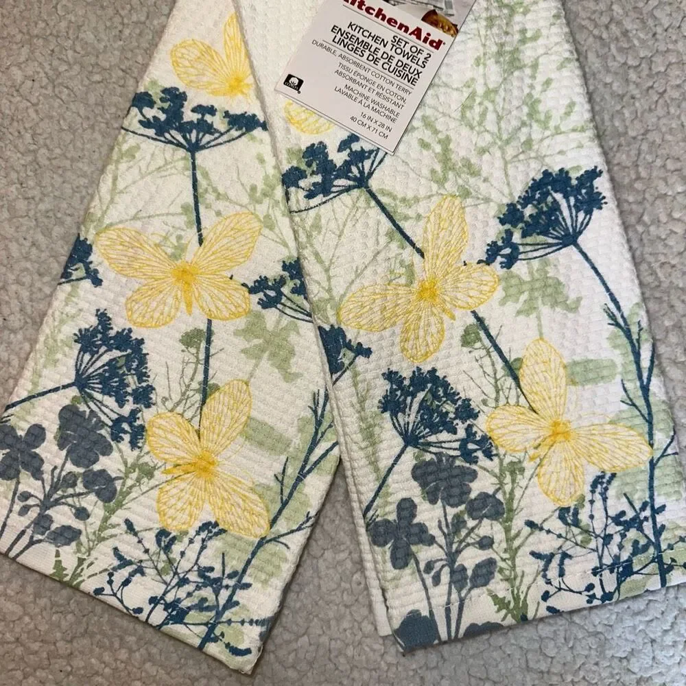 KitchenAid Springtime Floral Butterfly Dish Towels Set of 2 NWT